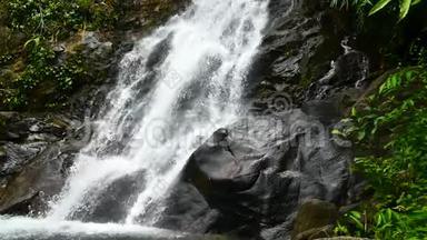 <strong>自然</strong>视频，<strong>森林中</strong>的一个小瀑布.. 雨后，水流穿过岩石。 隐藏在<strong>森林中</strong>的瀑布